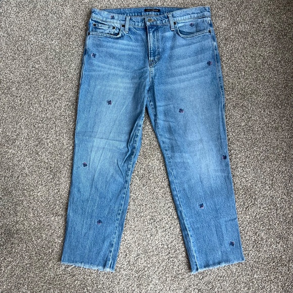 Lucky Brand Jeans Mid Rise Boyfriend Sienna Embroidered Flowers Straight Leg, 10 - Picture 1 of 11